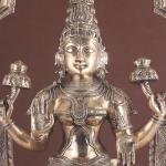 Pure Brass 32.5" Goddess Lakshmi with Prabhavali Statue | Large Temple Murti with Divine Halo | Handcrafted Prosperity Idol